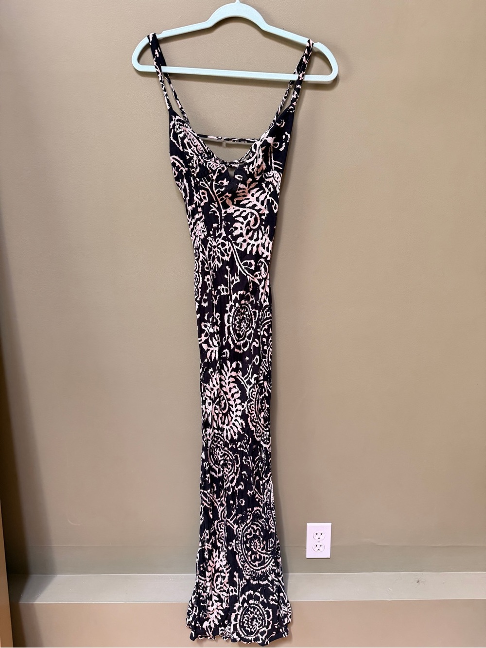 Free People Black & Cream Maxi Dress Patterned
